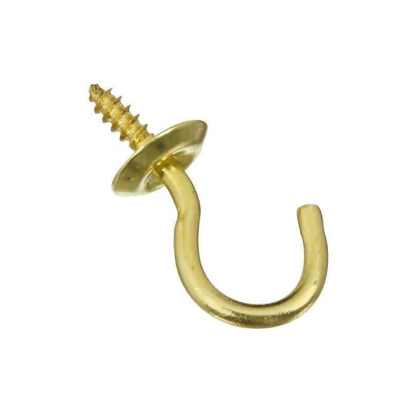 Solid Brass Cup Hook, 3/4 in Trade, 1.14 in Height, 10 lb