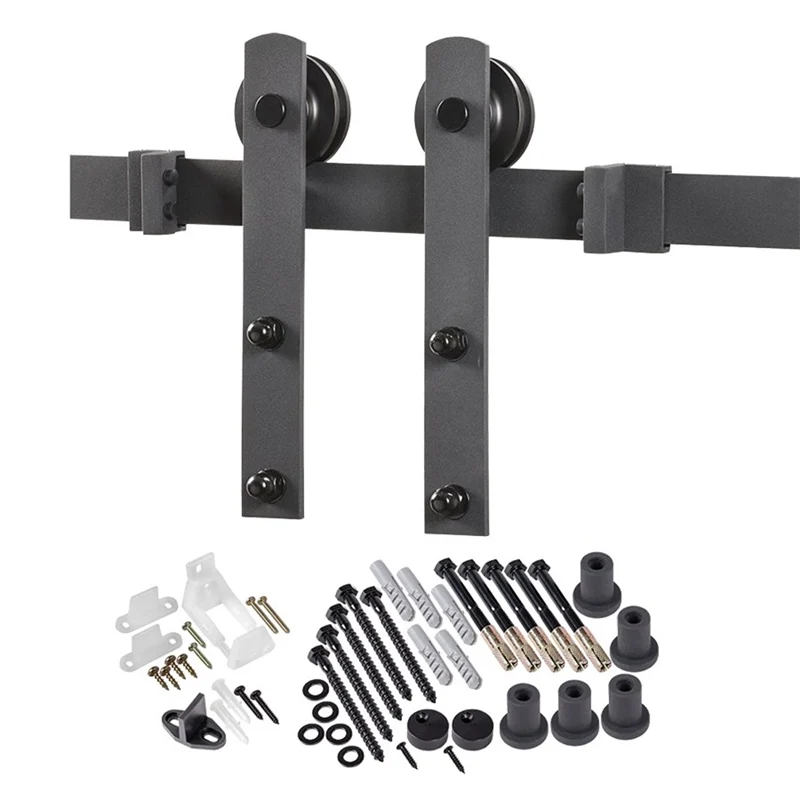 Straight Strap Barn Door Hardware Kit, Matte Black Steel