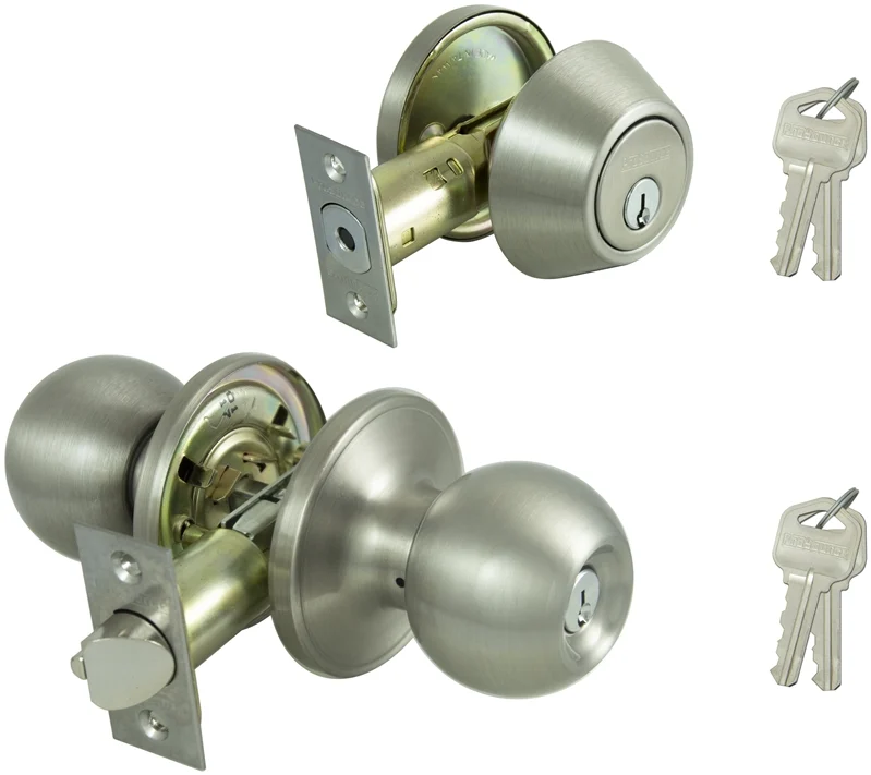 T3 Entry Lockset and Single Cylinder Deadbolt Combo, Satin Nickel