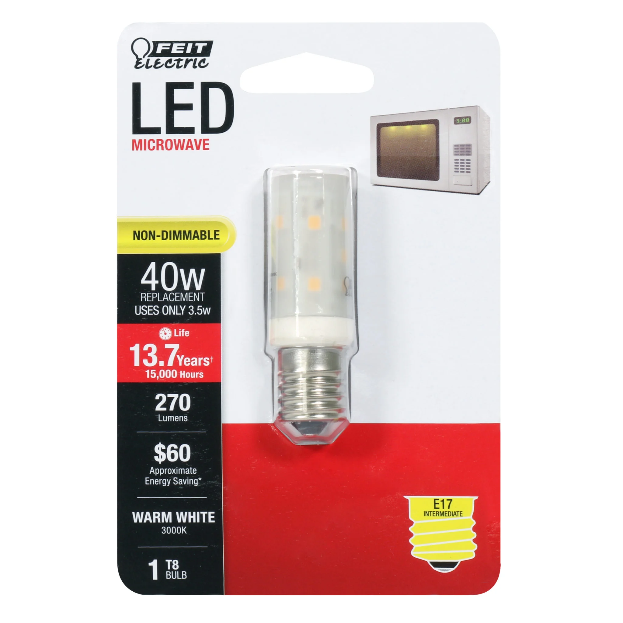 T8 LED Microwave Bulb 3.5W E17 Intermediate Base 3000K Warm White