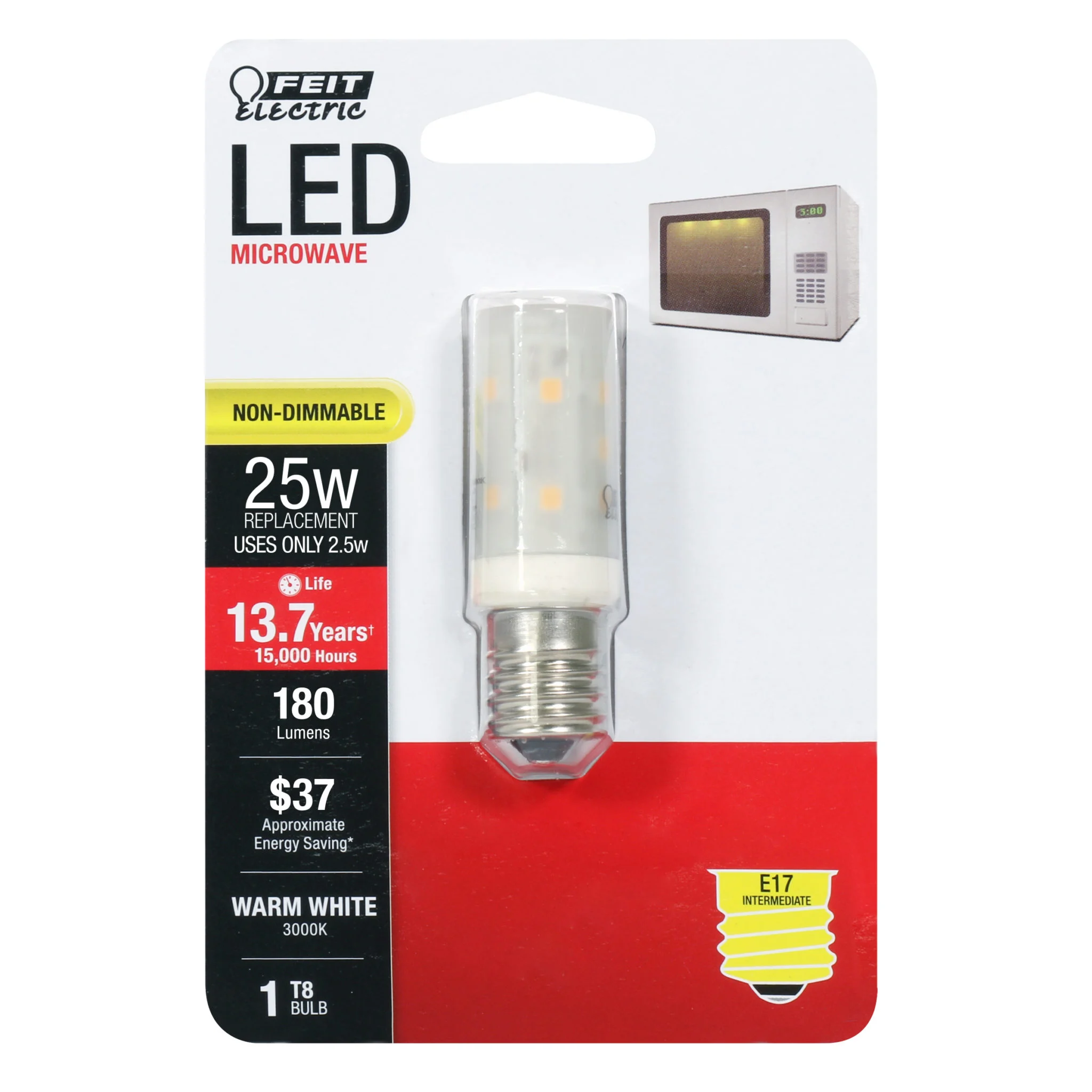 T8 LED Specialty Bulb E17 Intermediate Base 2.5W 3000K Warm White