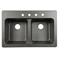 Tectonite Double Bowl Kitchen Sink, Black, 9 in