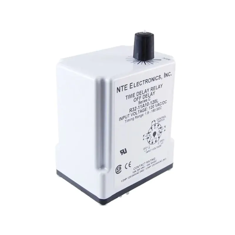 Time Delay Relay, Delay on Release, 10A DPDT, 24-240VAC, 12-125VDC, Time Range .05Sec-100Hrs,120V .1 TO 10 SEC, Replaces NTE R32-11A10-120K, R32-11A10-120L, R32-11A10-120M, R32-11D10-24K, R32-11D10-24L