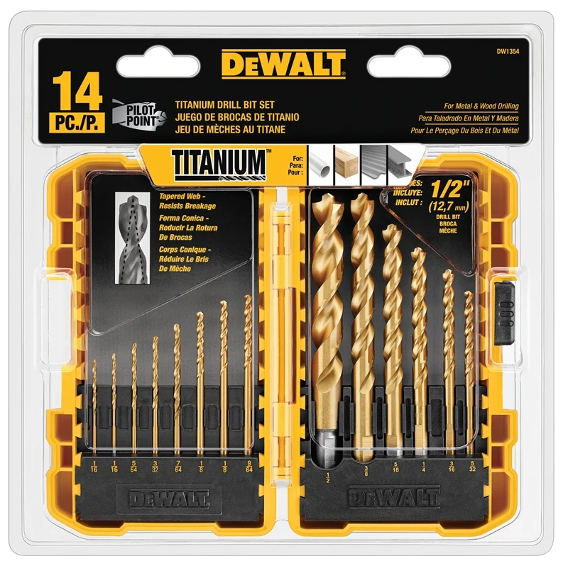 Titanium HSS Pilot Point Drill Bit Set, 14-Piece