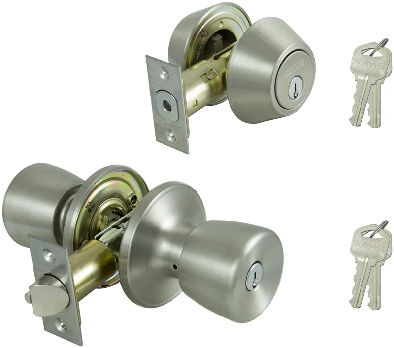 Tulip Entry Lockset & Single Cylinder Deadbolt Combo, Brass