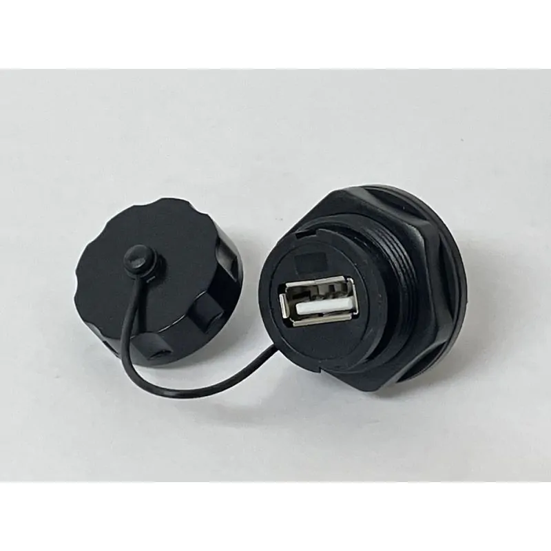 USB Bulkhead Feed Through Adaptor with Waterproof Cap, USB A Female Coupler