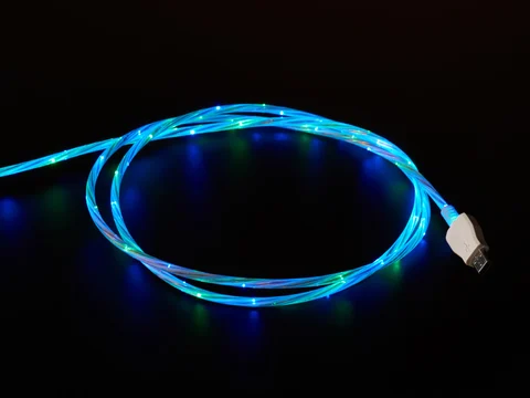 USB micro B Cable with LEDs - Blue and Green - 1 meter